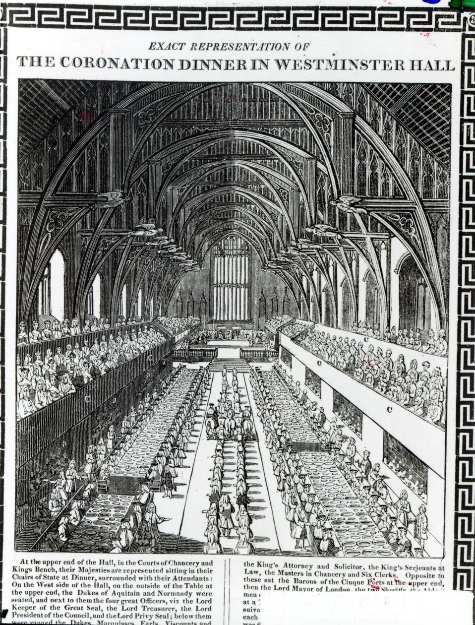 The Coronation Banquet in Westminster Hall (from a book commemorating the Coronation of King William III and Queen Mary II) by English School