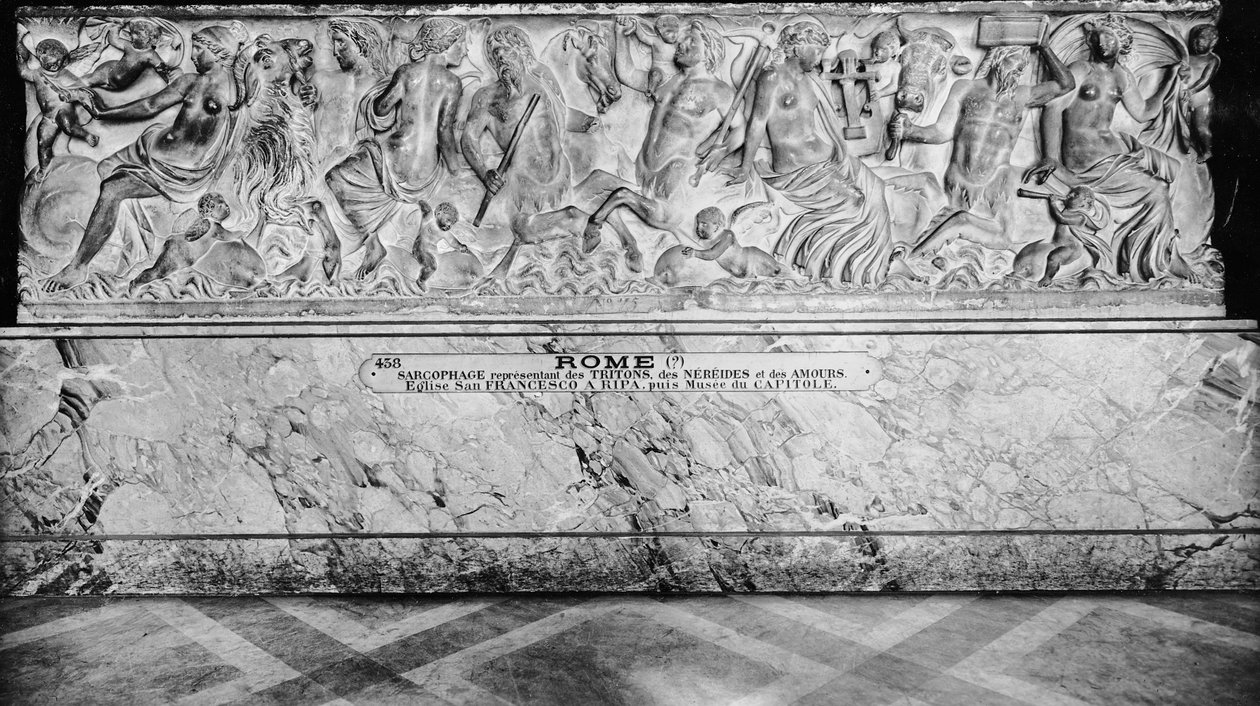 Sarcophagus showing Tritons, Nereids and Amours by Roman