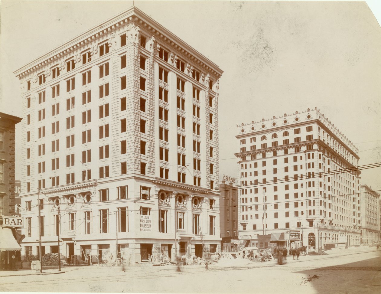 Building Construction on the West Side of Twelfth Street (Tucker Boulevard), North of Olive Street by Unknown