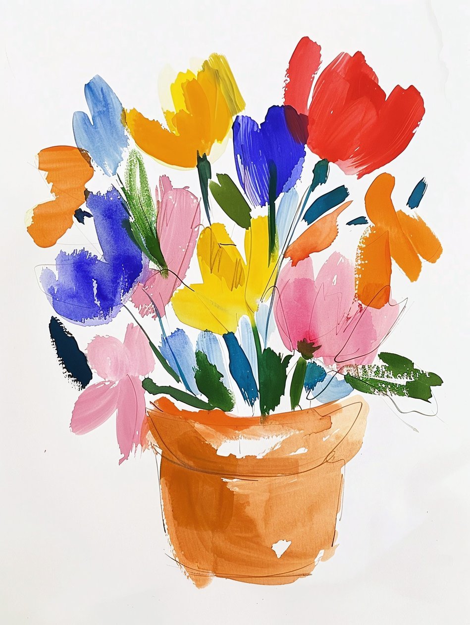 Colorful Watercolor Flowers in a Vase by F. Abderrahim