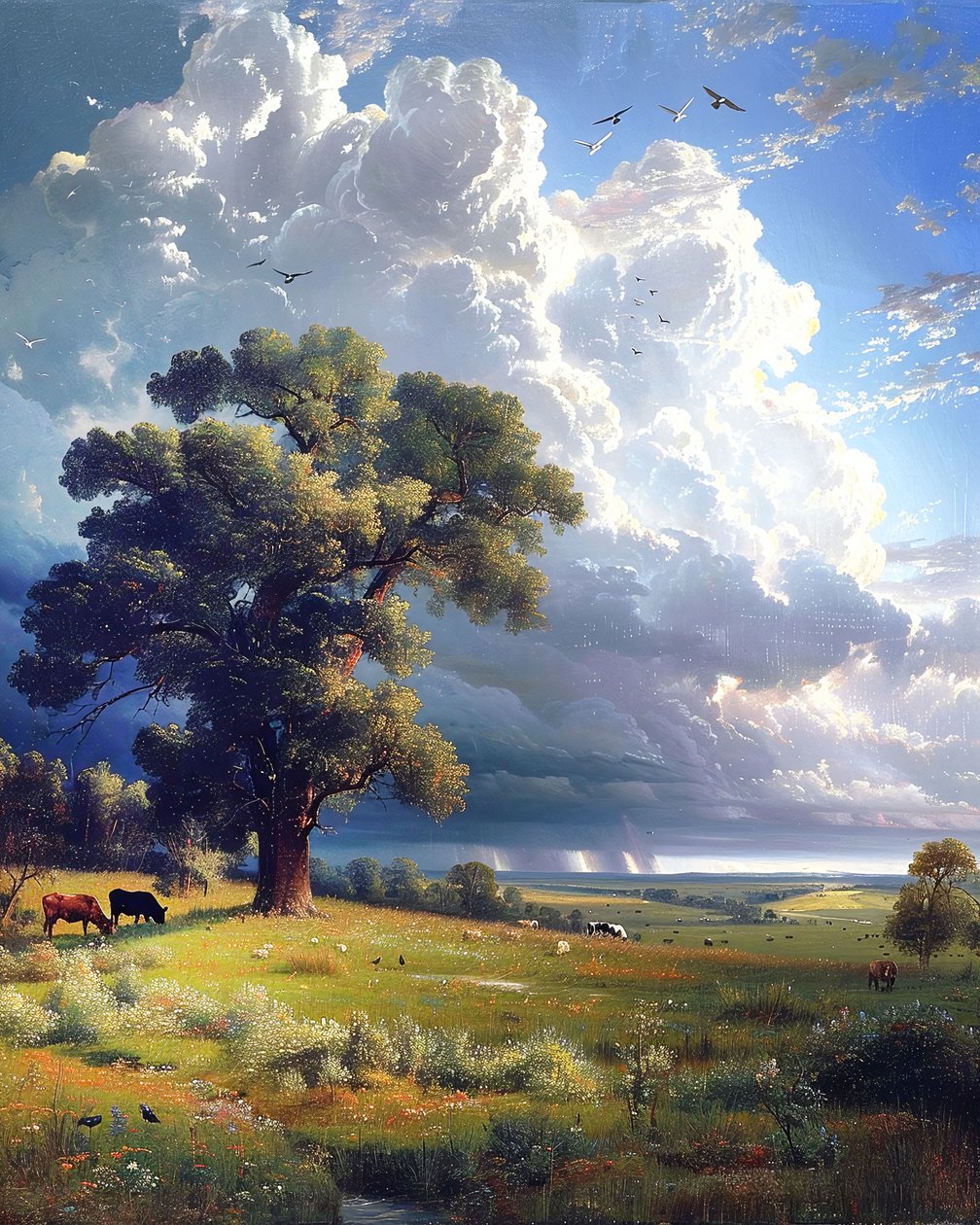 Landscape with Sunlit Meadows by F. Abderrahim