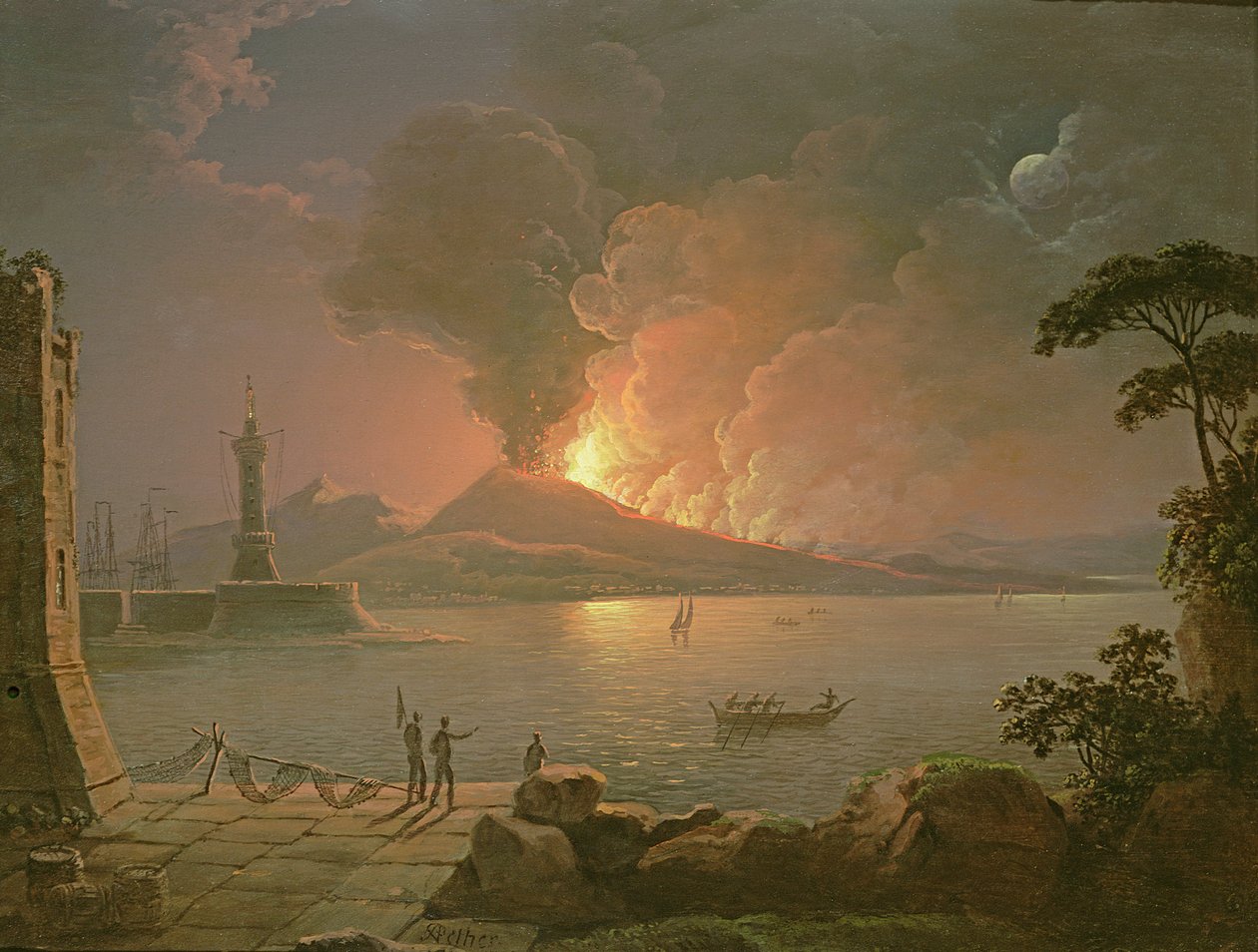 A View of Mount Vesuvius Erupting by Abraham Pether