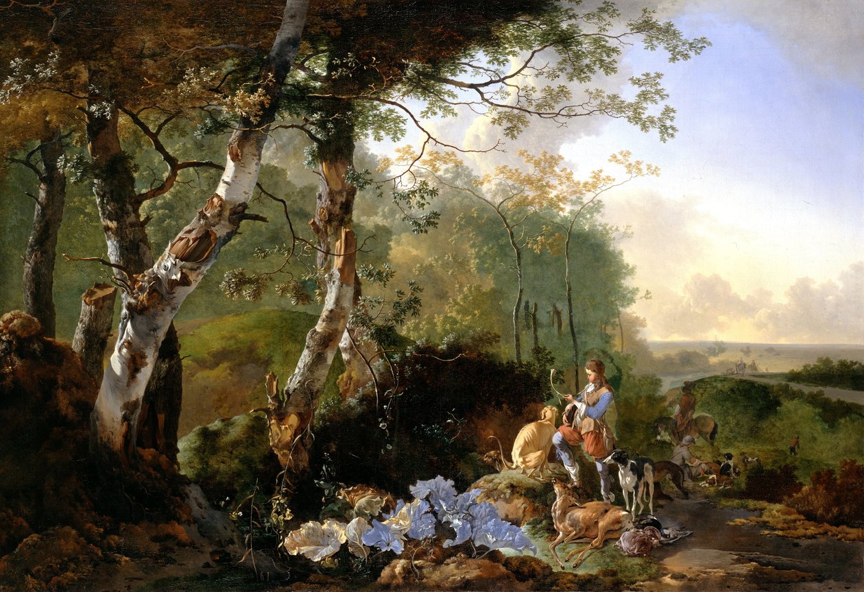 Landscape with Sportsmen and Game by Adam Pynacker