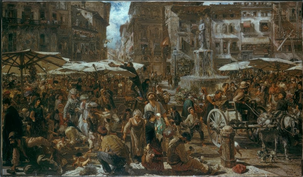 Piazza d’Erbe in Verona by Adolph Menzel