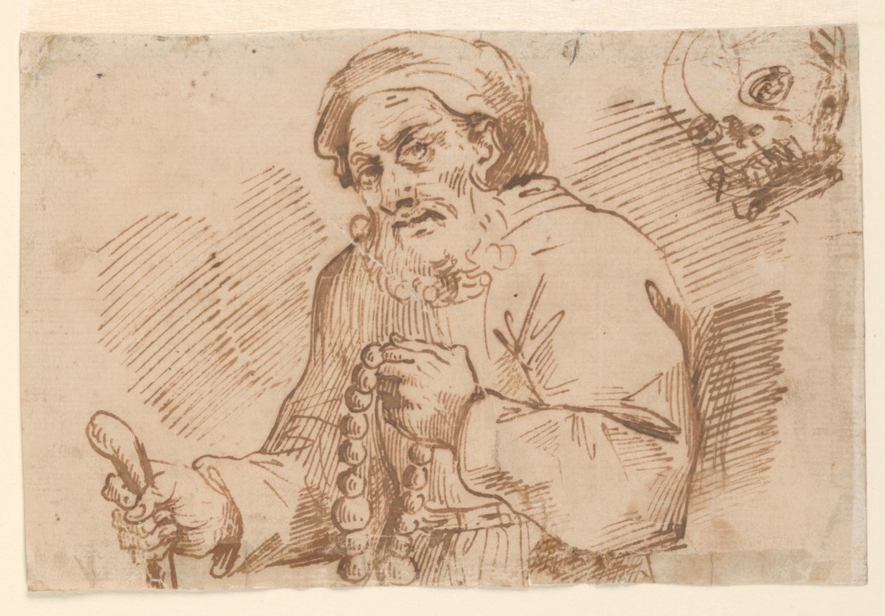 Half-length Sketch of an Elderly Pilgrim by Agostino Carracci