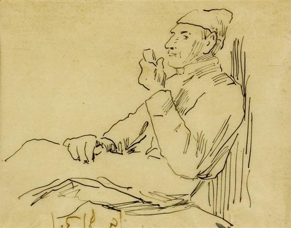 Old Man with Pipe by Albert Anker