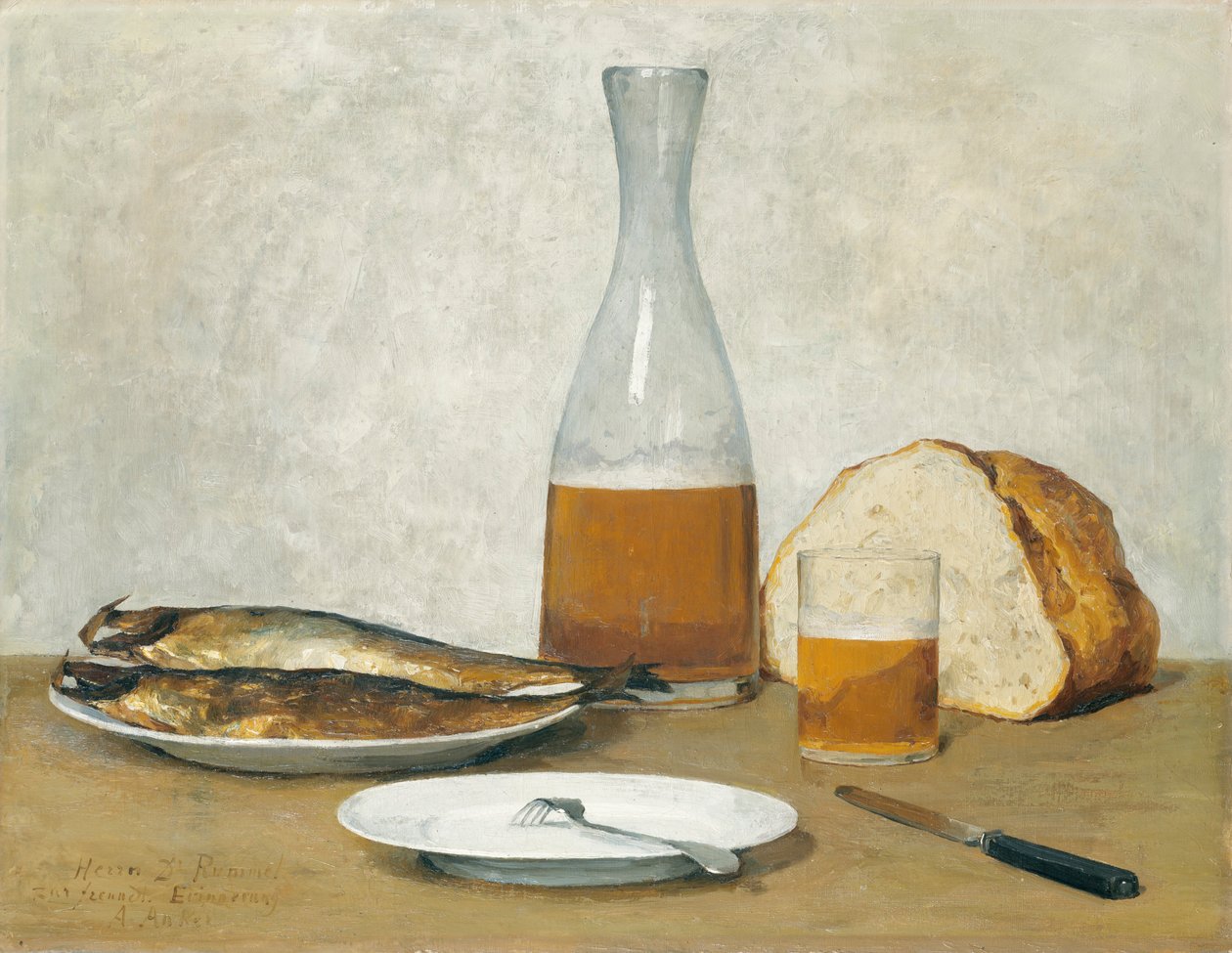 Still Life, Herrings by Albert Anker