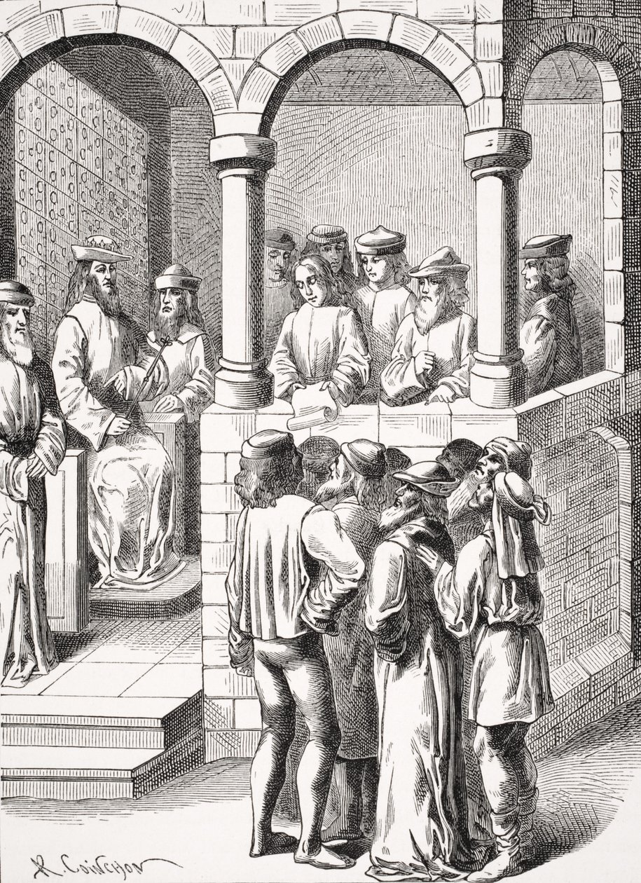 Promulgation of an Edict, after a miniature in the 15th century manuscript 