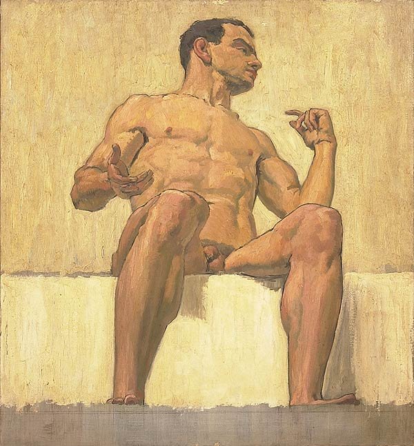 Seated Male Nude by Albert Maennchen