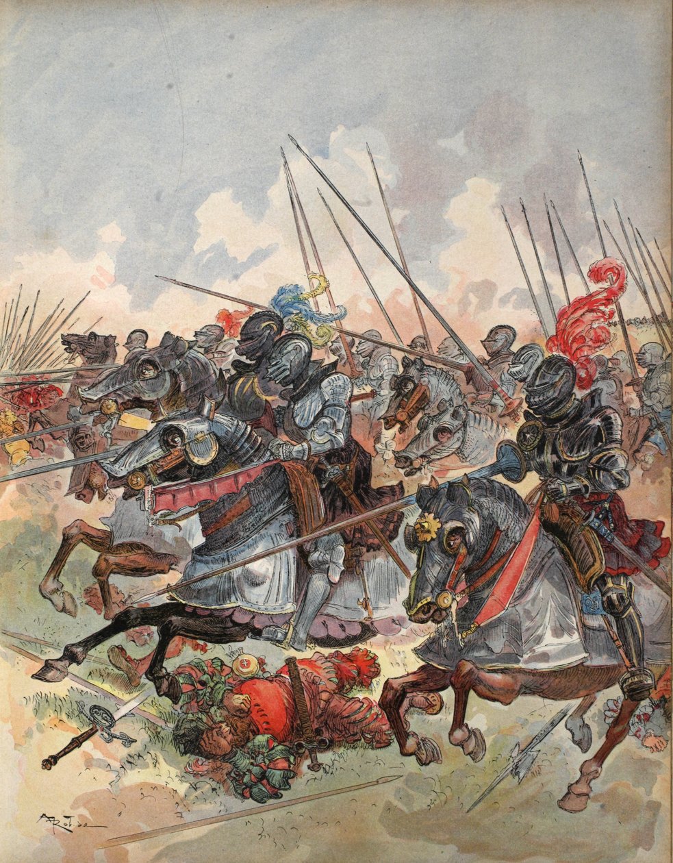 The gendarmerie masking artillery at the Battle of Pavia, illustration from 