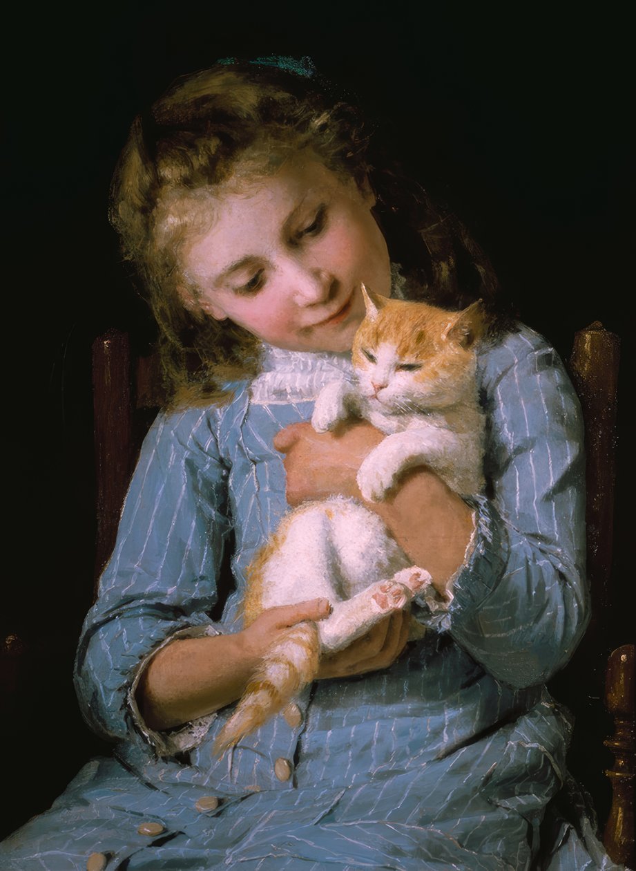 Girl with Cat by Albert Anker