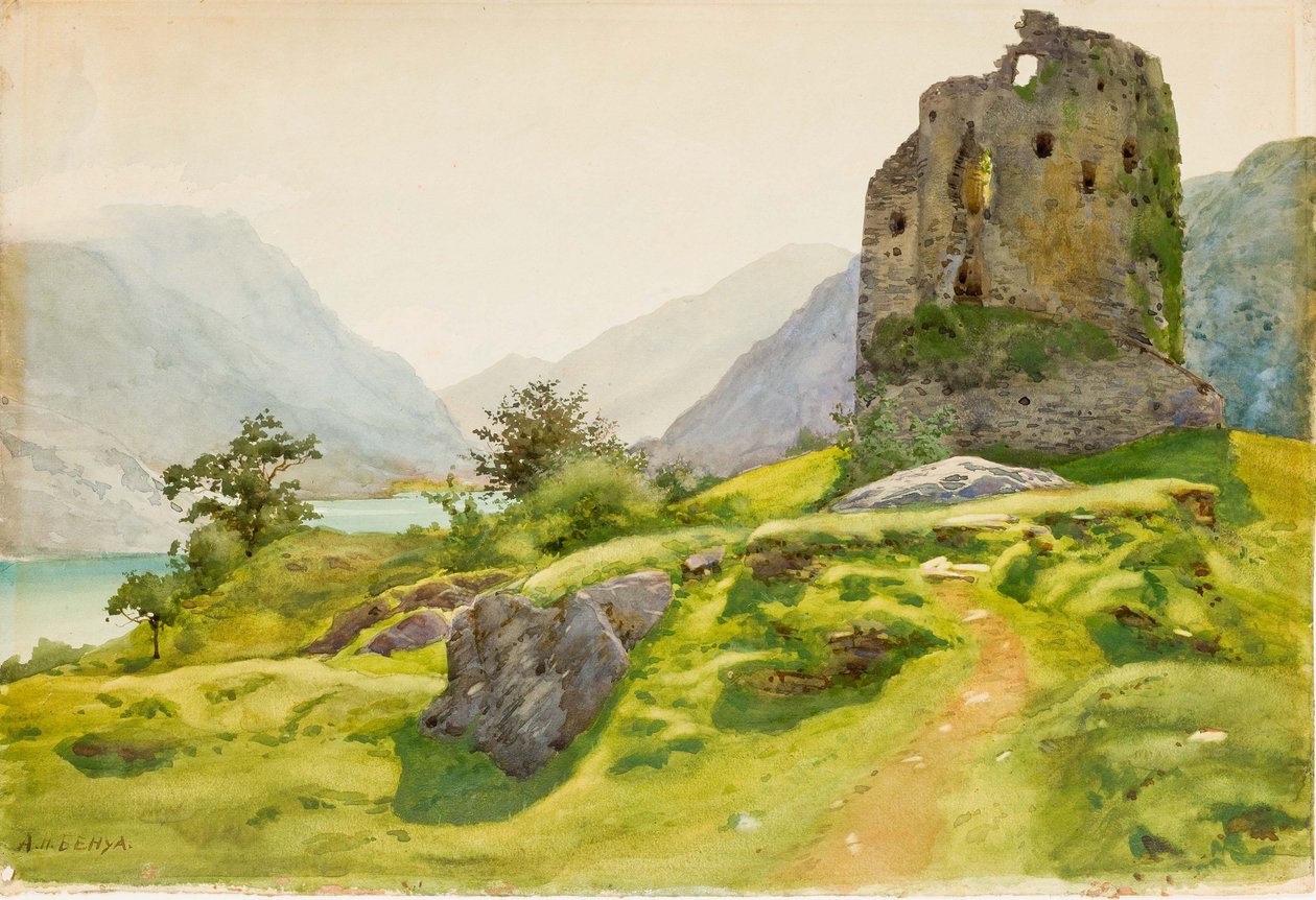 Mountain Landscape with Ruin by Albert Nikolaevich Benois