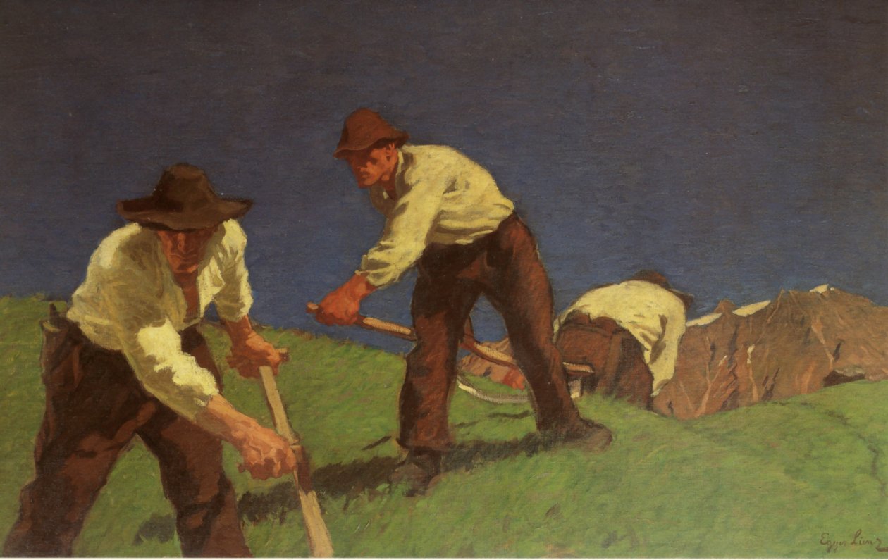 The Mountain Mowers, First Version by Albin Egger Lienz
