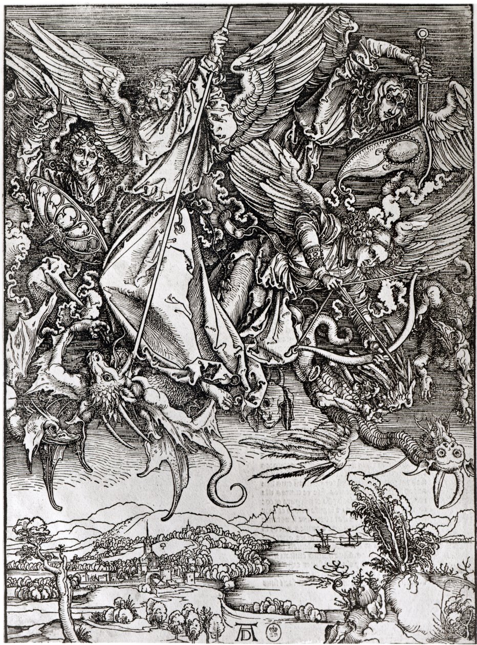 St. Michael and the Dragon, from a Latin edition, 1511 by Albrecht Dürer