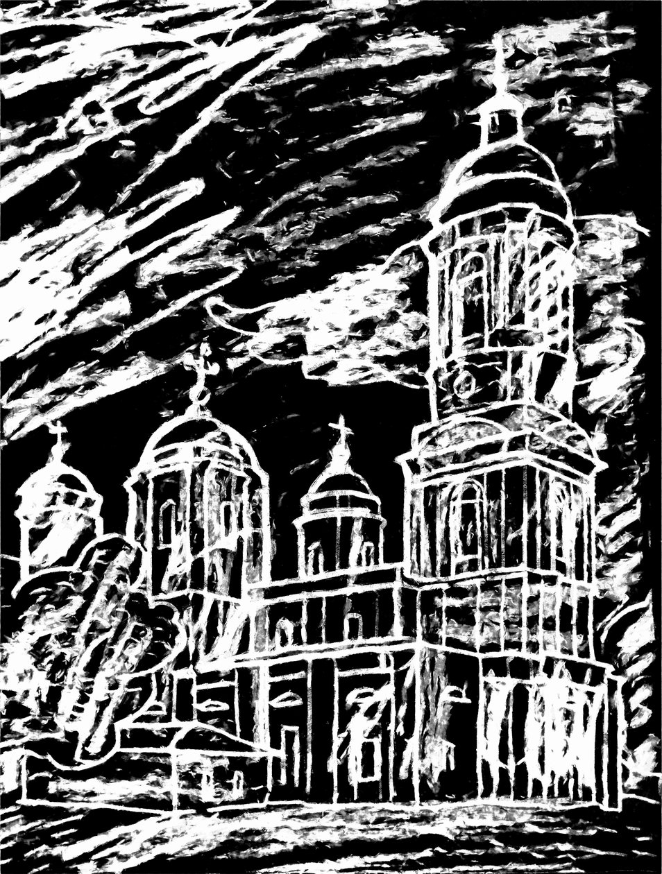 Church under clouds by Alex Caminker