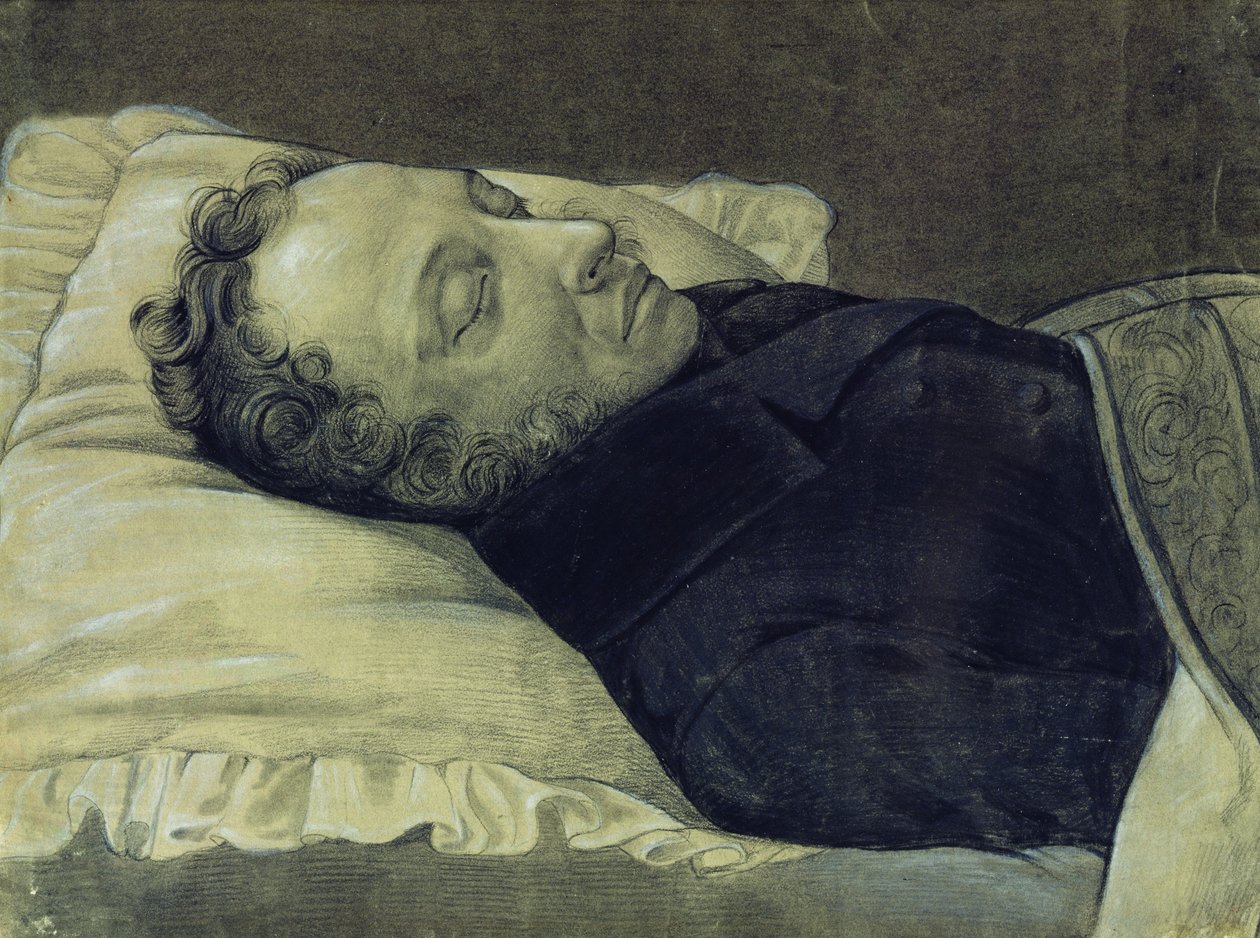 Portrait of Alexander Pushkin on His Deathbed by Alexander Alexeyevich Koslov