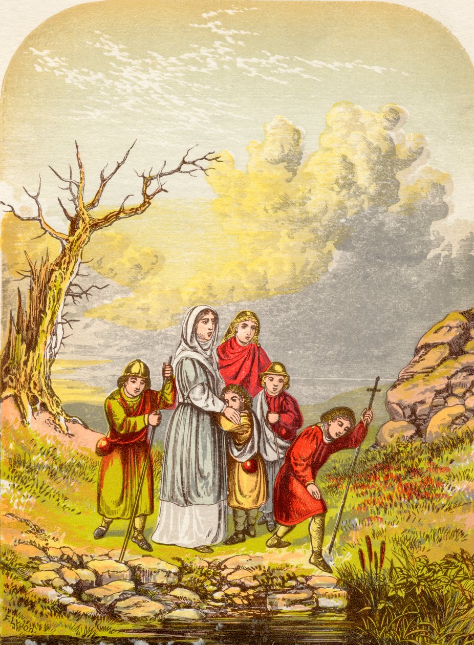 Christiana and her children arrive at the Slough of Despond, from The Pilgrims Progress by John Bunyan, published c.1880 by Alexander Francis Lydon