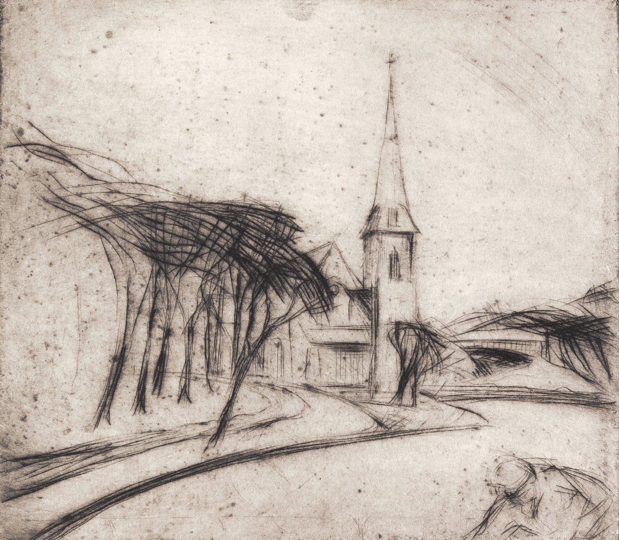 Road with Church by Alfred Simonsen