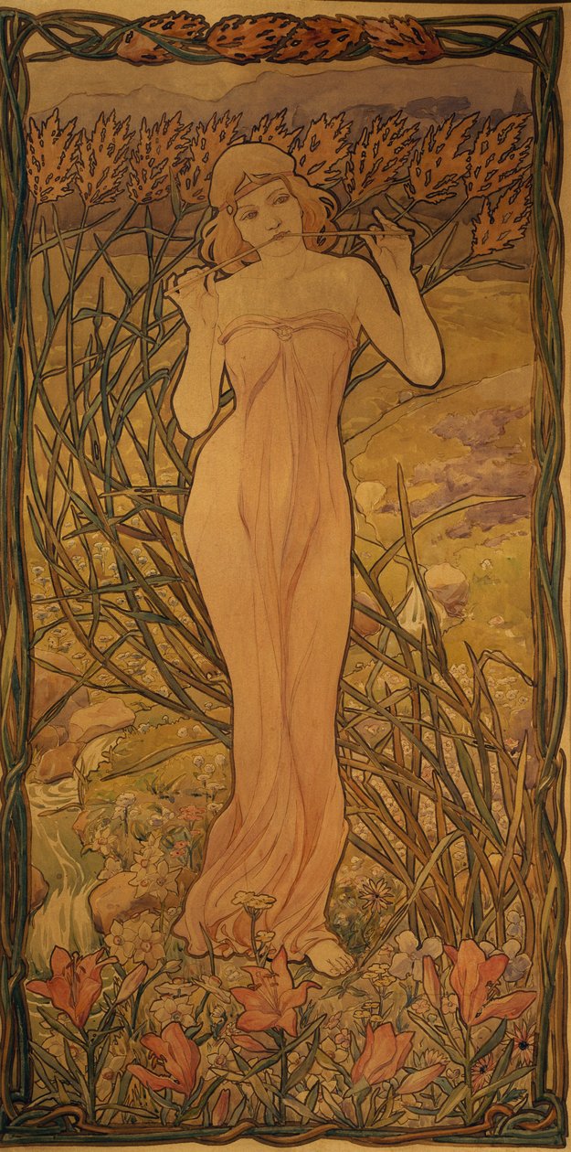 Woman playing the flute by Alfredo Baruffi