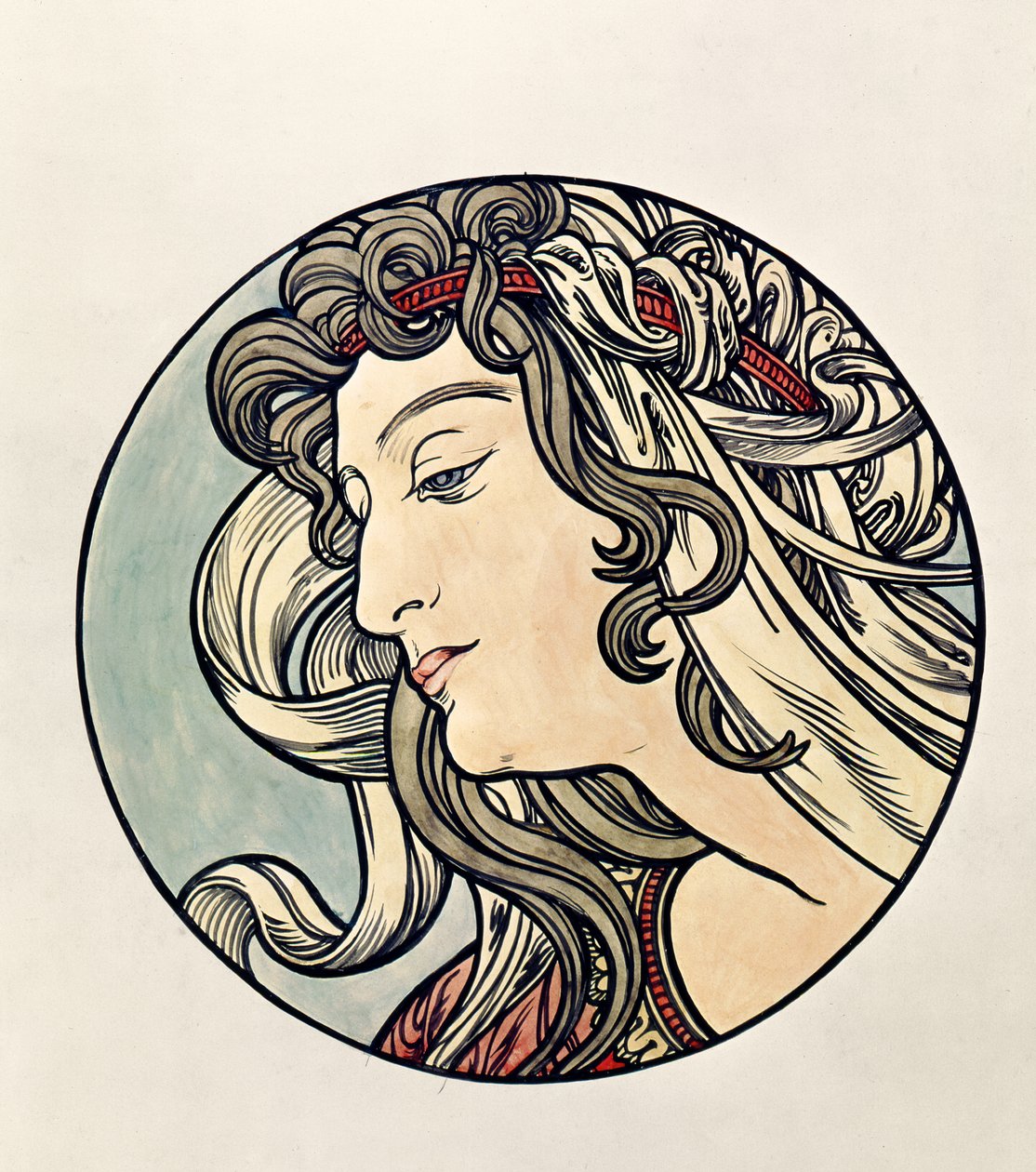 Head of a Woman by Alphonse Mucha