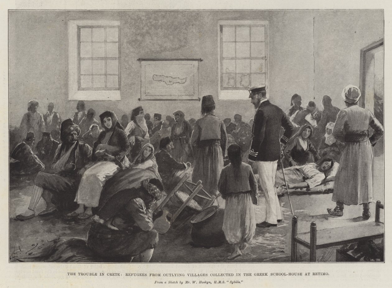 The Trouble in Crete, Refugees from Outlying Villages Collected in the Greek School-House at Retimo by Amedee Forestier