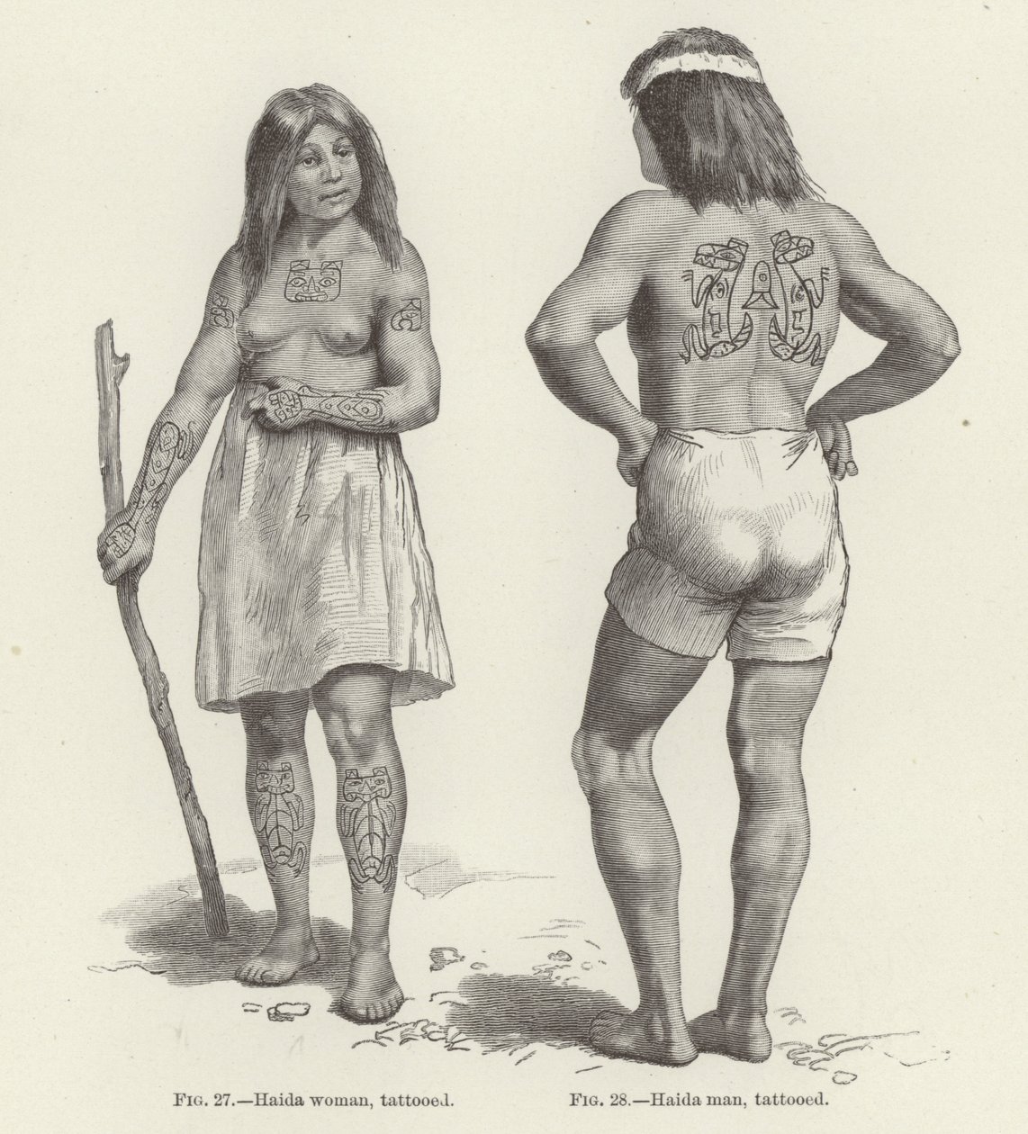 Tattooed Haida Woman and Man by American School