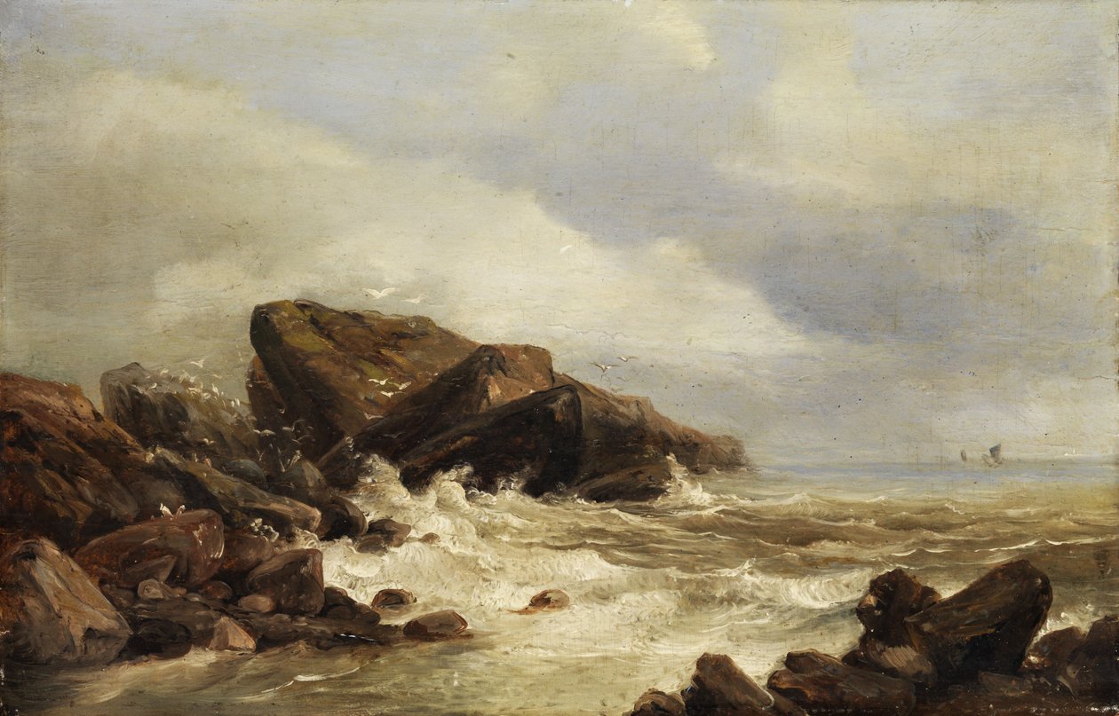 Rocky Coast in the Surf by Andreas Achenbach