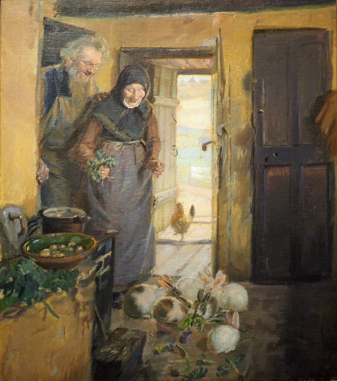 Old Couple with Rabbits by Anna Ancher