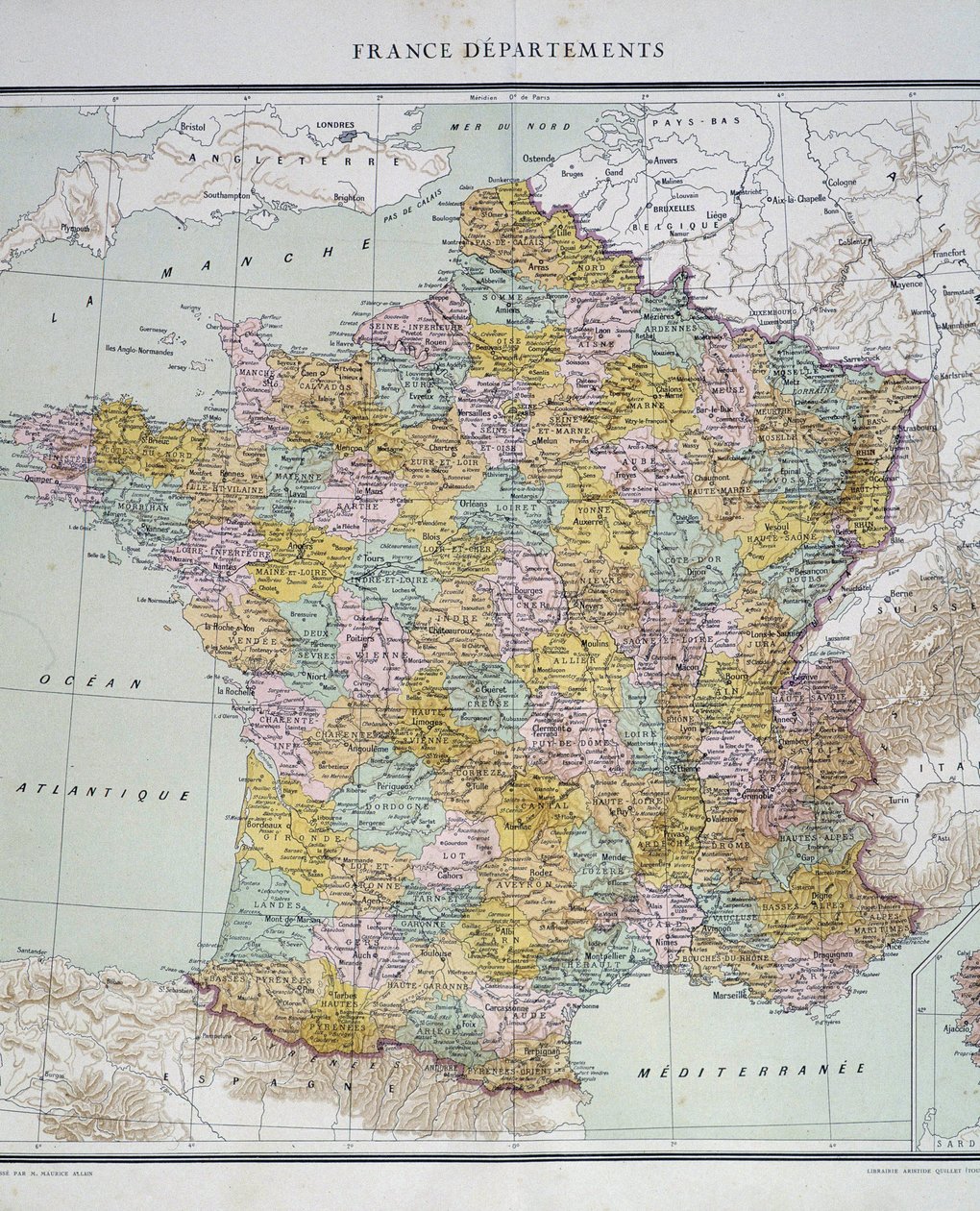 Map: France Departments. Atlas of the 1950s by Anonymous Anonymous