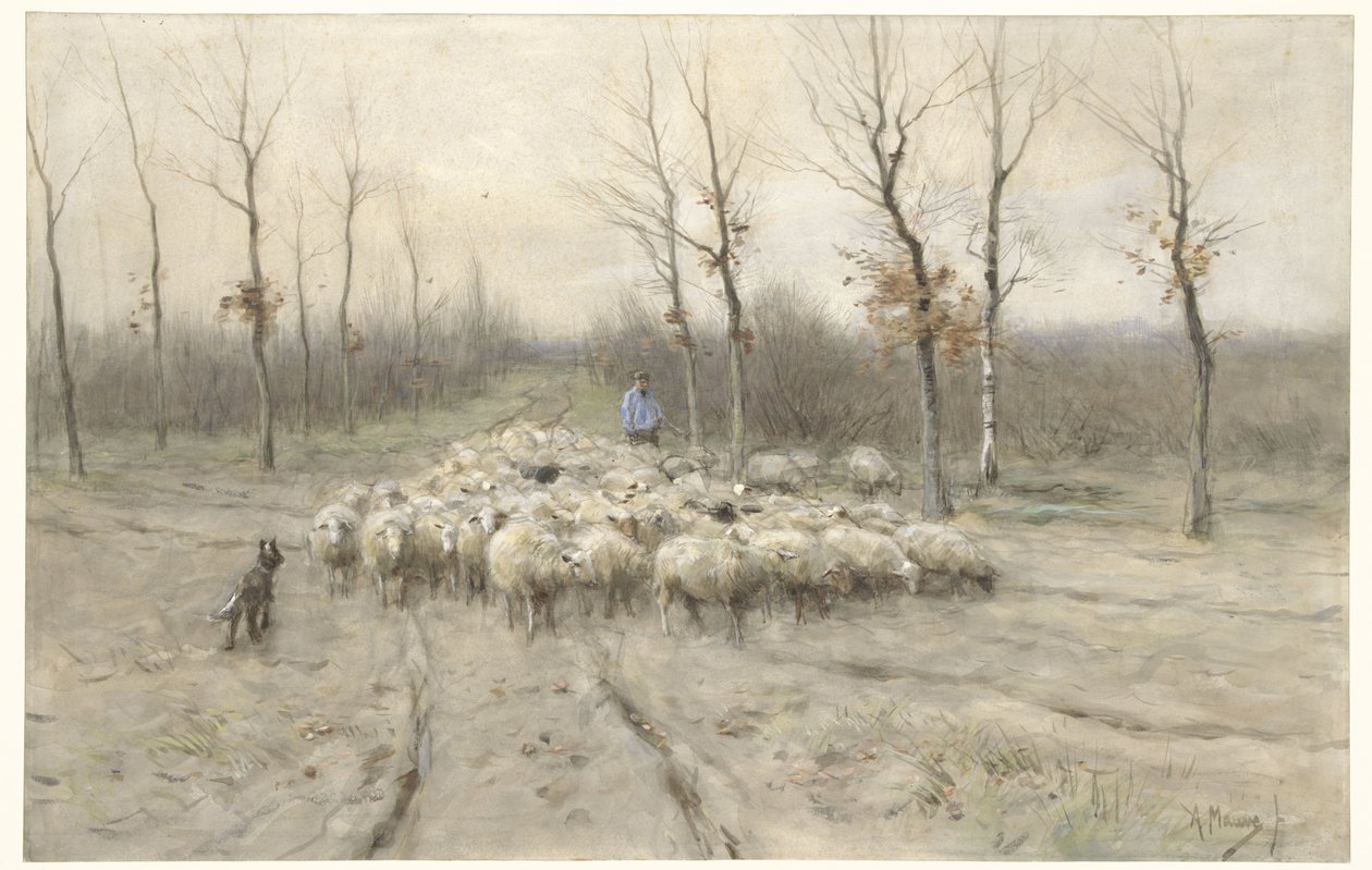 Sheep Flock on the Heath near Laren by Anton Mauve