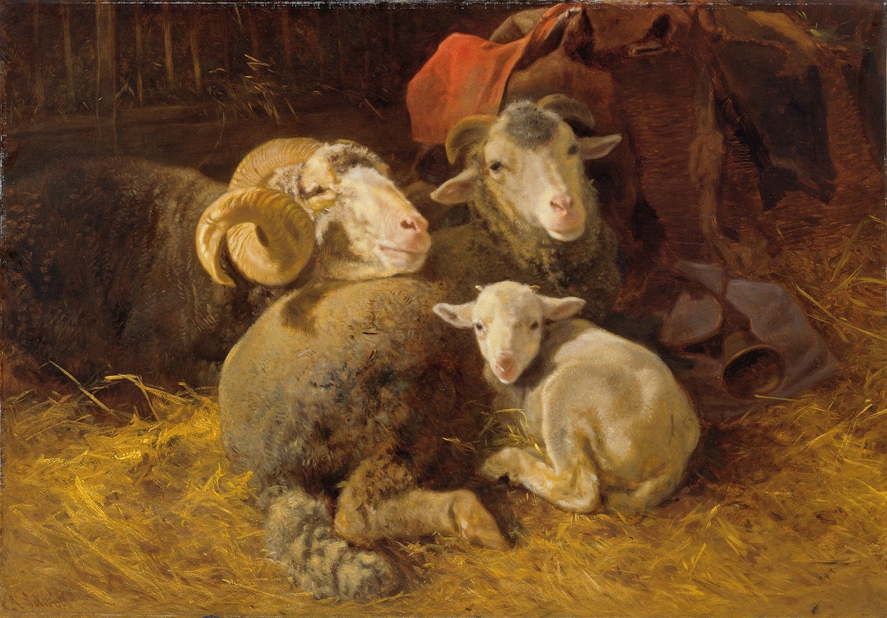 Sheep in the Stable by Anton Schrodl