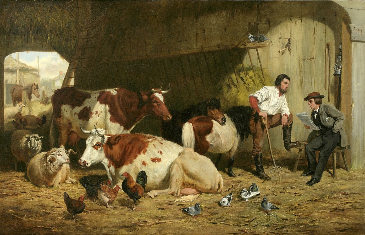 The Latest News, Cattle in the Stable, 1862 by Arthur Fitzwilliam Tait