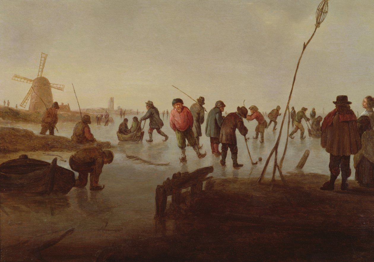 Figures Skating on Frozen Waterway by Barent Avercamp