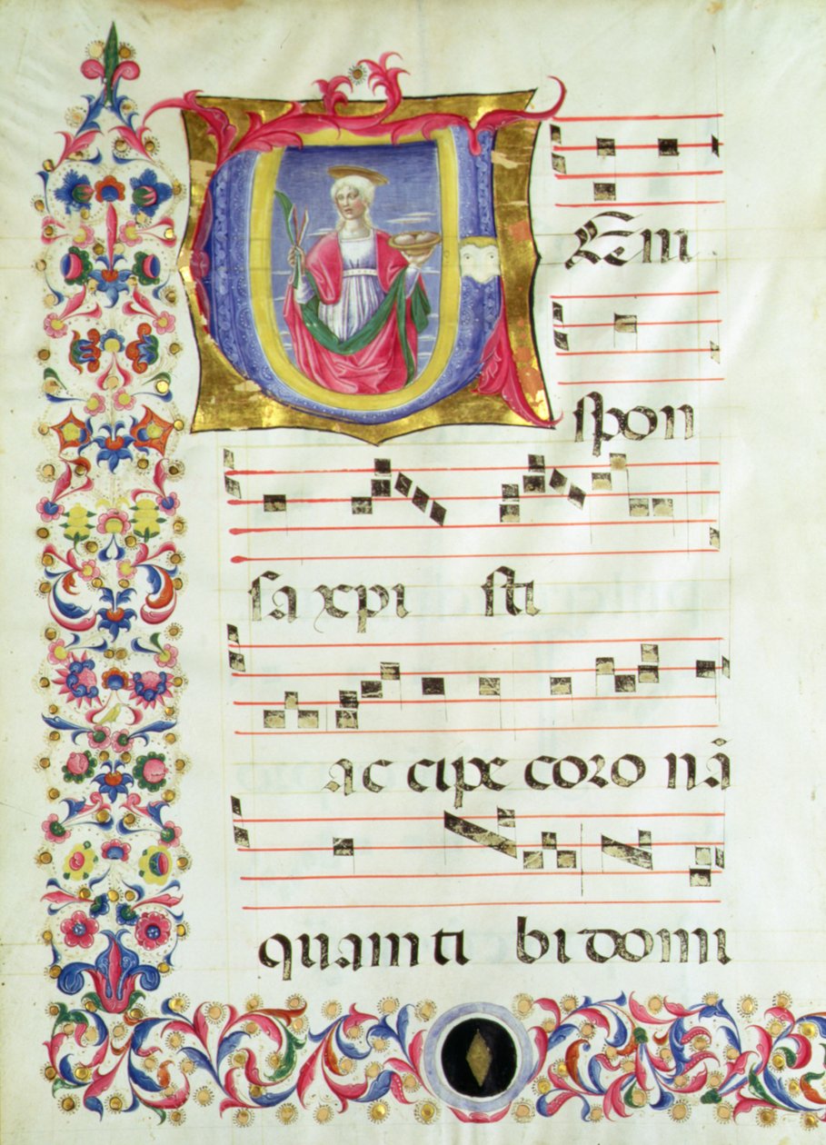 Historiated Initial V Depicting St. Agatha by Benvenuto di Giovanni