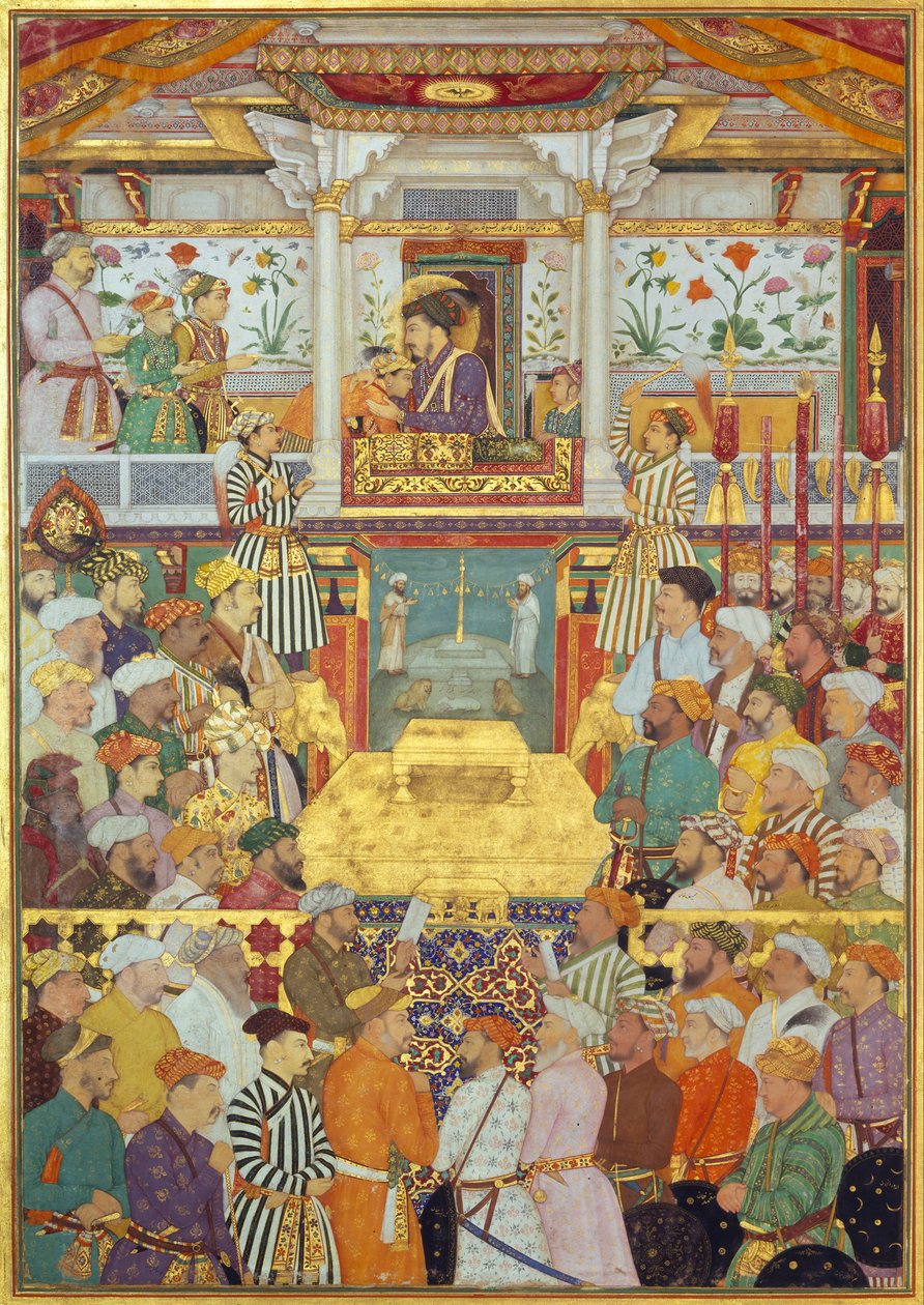 Padshahnama plate 10: Shah-Jahan receives his three eldest sons and Asaf Khan during his accession ceremonies (8 March 1628) by Bichitr