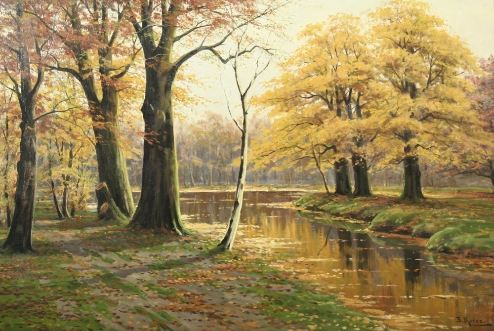 Autumnal Forest Landscape with Water by Bruno Moras