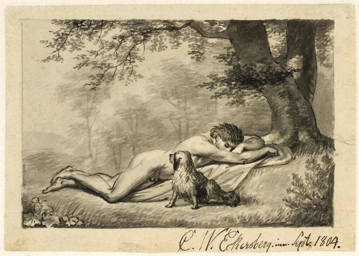 Sleeping Naked Boy by a Wall by Christoffer Wilhelm Eckersberg