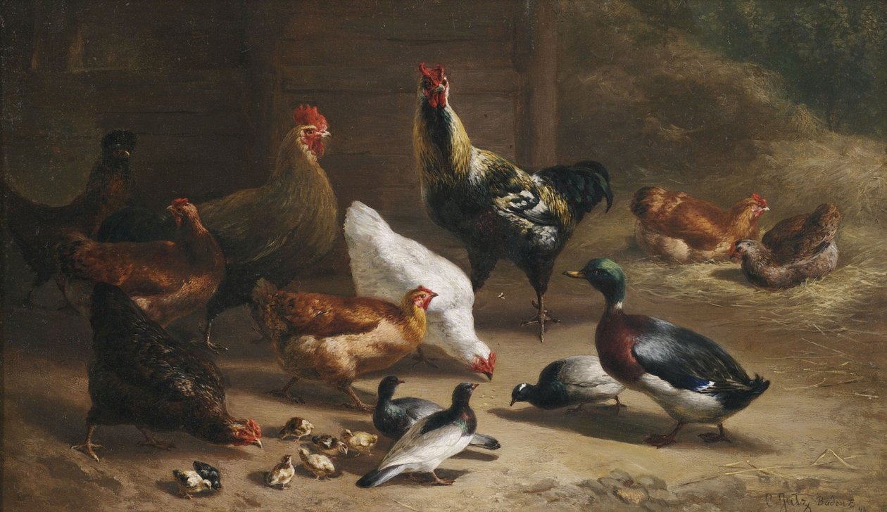 Poultry in the Stable Interior by Carl Jutz