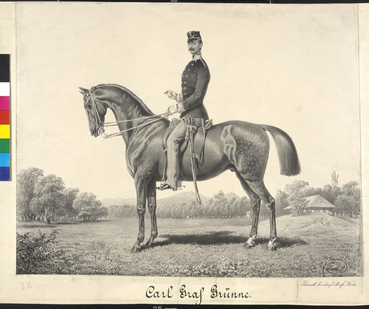 Equestrian portrait of Carl Count Gruenne by Carl Goebel