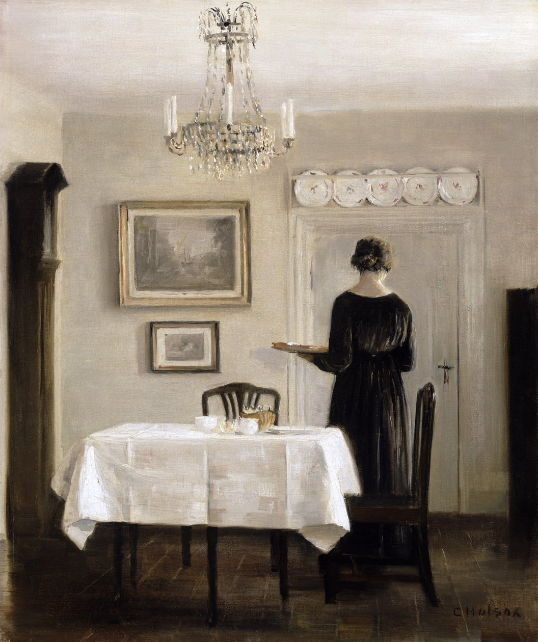 Interior with Lady Carrying Tray by Carl Holsoe