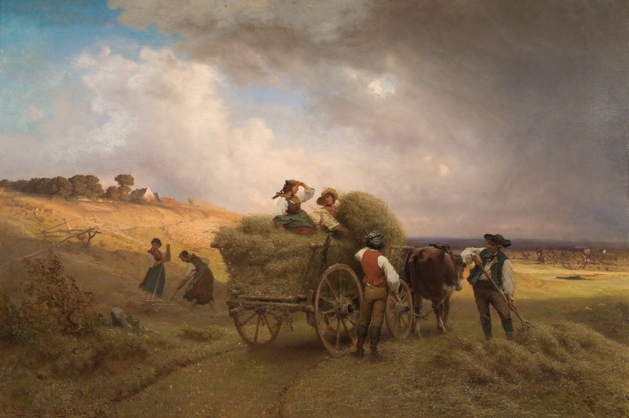 Hay Harvest with Approaching Thunderstorm by Carl Schlesinger