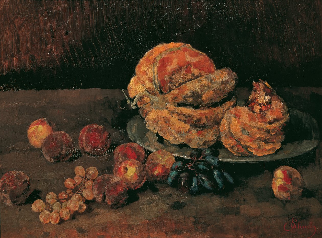 Still Life with Pumpkin, Peach, and Grapes by Carl Schuch