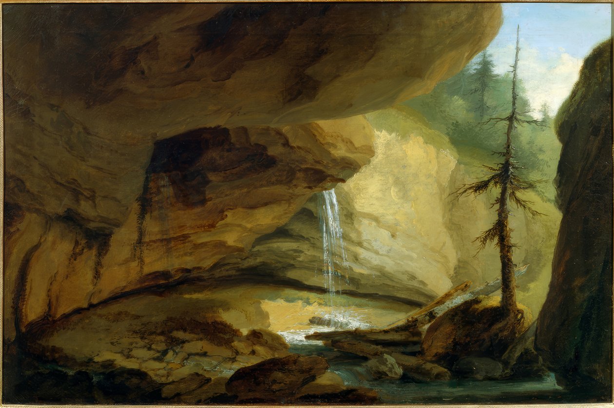 Cave with Waterfall by Caspar Wolf
