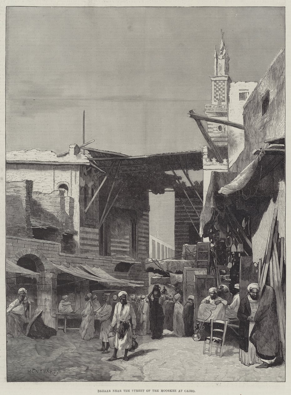 Bazaar near the Street of the Mooskee at Cairo by Charles Auguste Loye