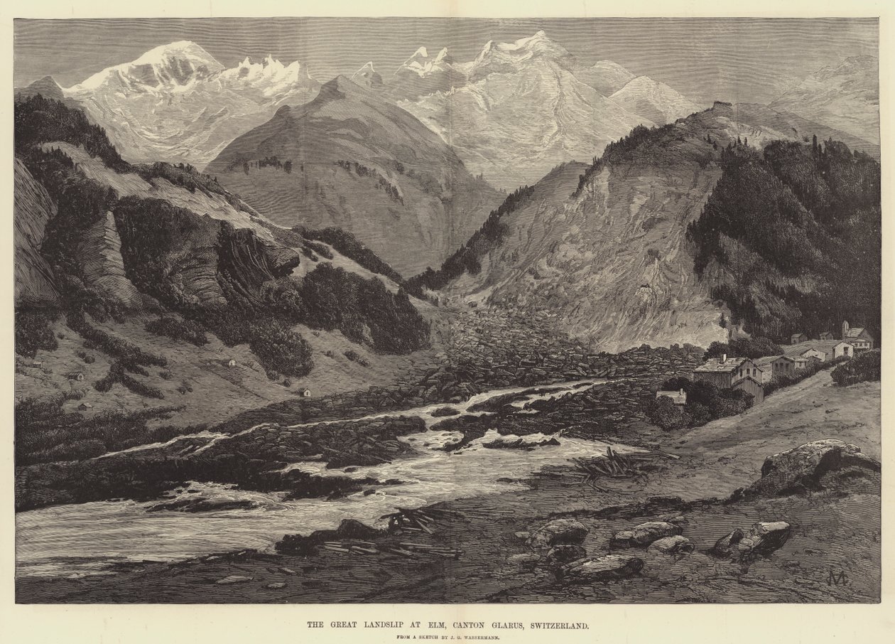 The Great Landslip at Elm, Canton Glarus, Switzerland by Charles Auguste Loye