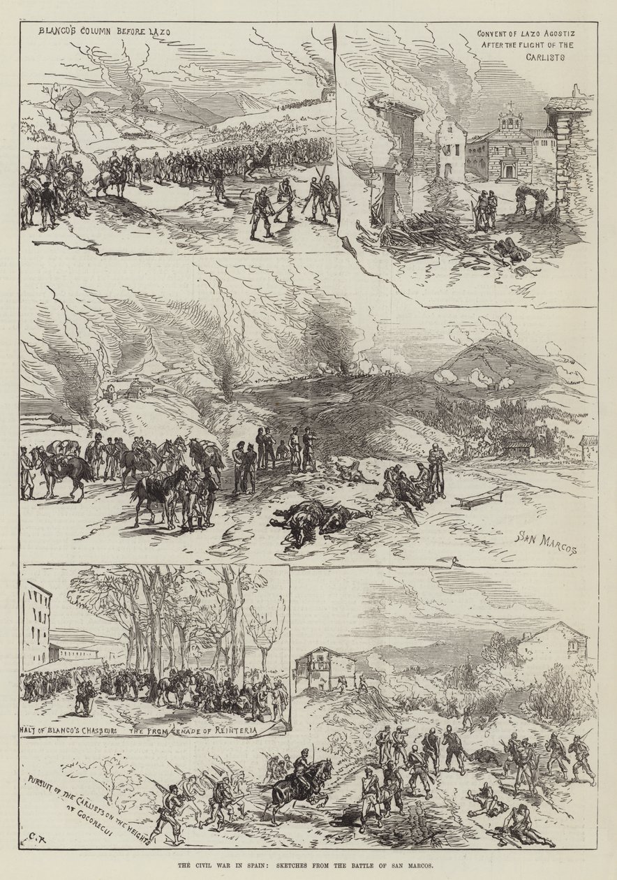 The Civil War in Spain, Sketches from the Battle of San Marcos by Sir John Charles Robinson