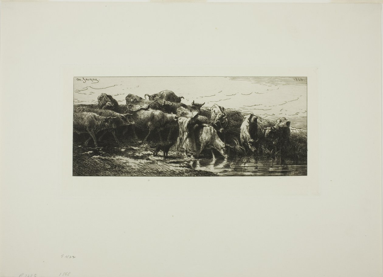 Cows Drinking from the River by Charles Emile Jacque