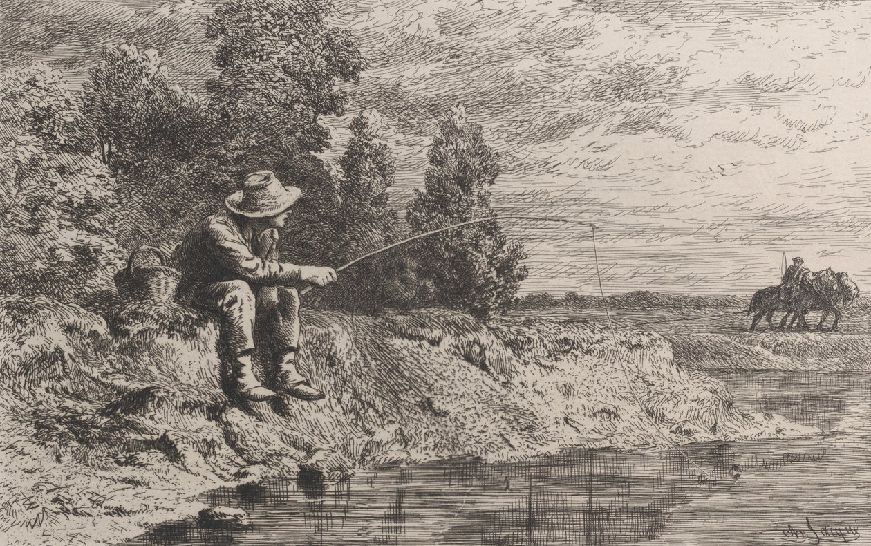 Fishing for Roach, 1865 by Charles Emile Jacque