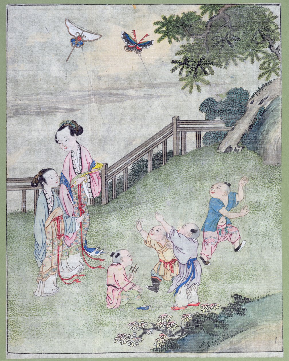 Children playing with kites by Chinese School