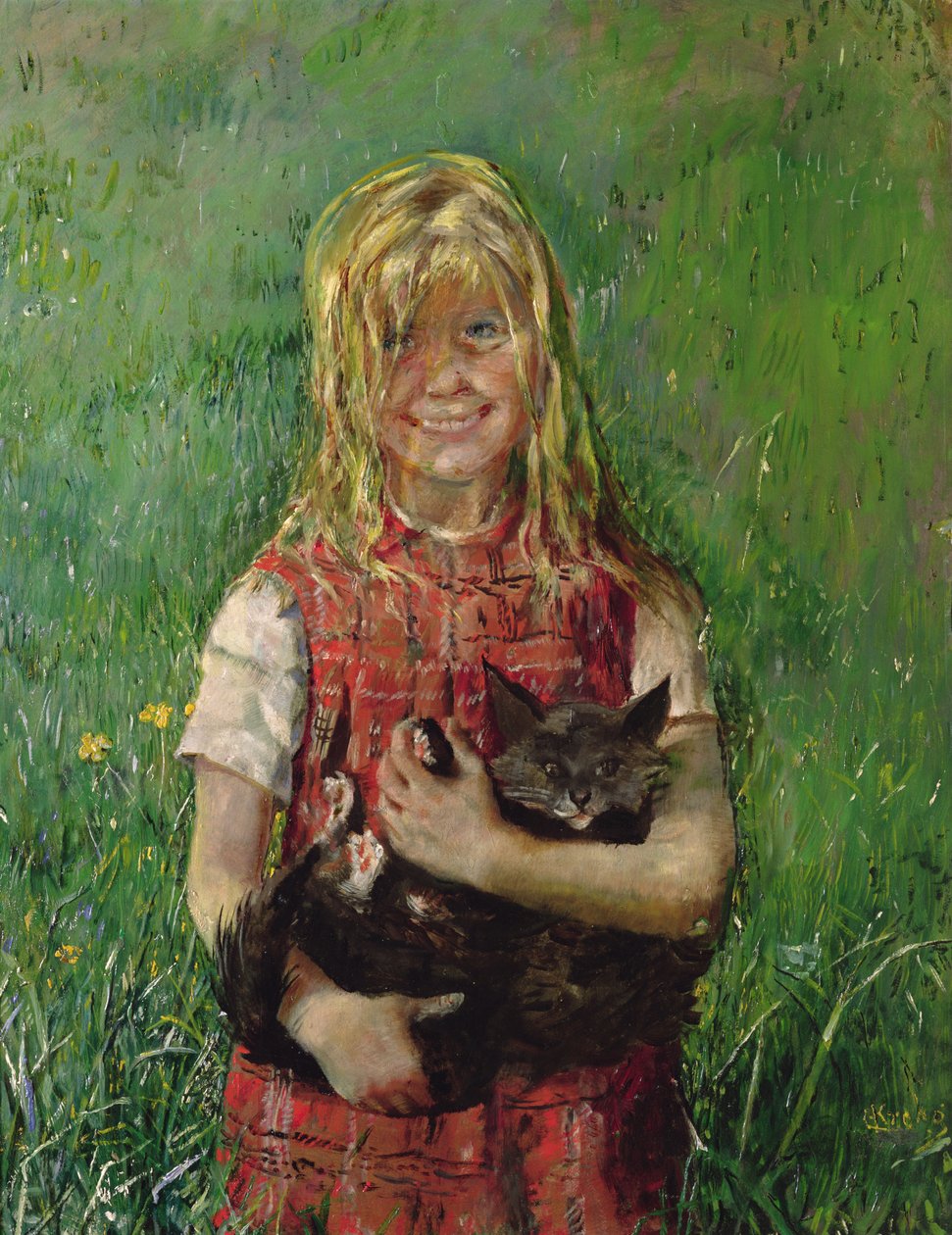 Girl with a cat by Christian Krohg